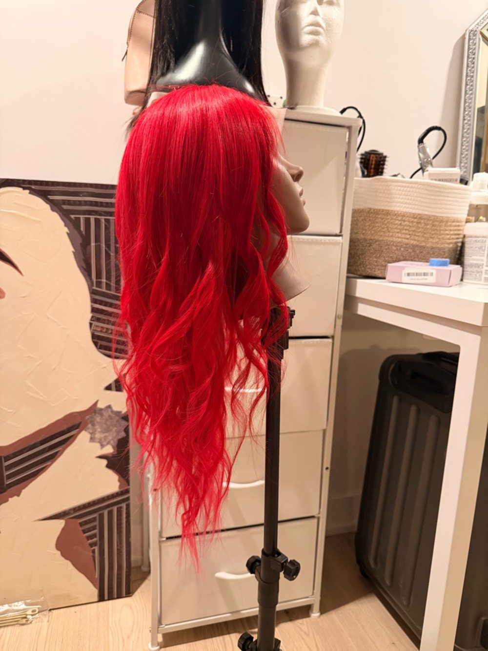 Vibrant Red Long Wavy Women's Hair Wig - Bold Color 100% human hair